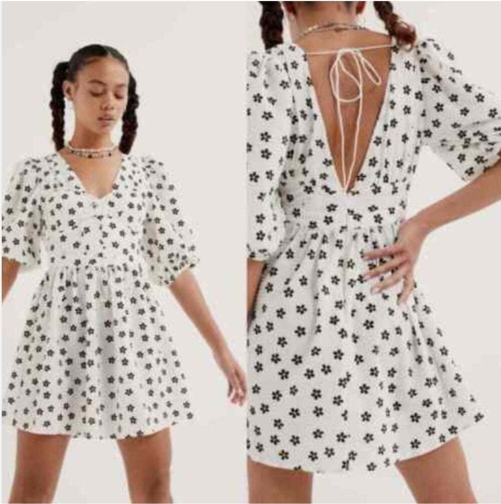 NEW For Love & Lemons White Floral Mini Dress size Medium Connie Cottagecore